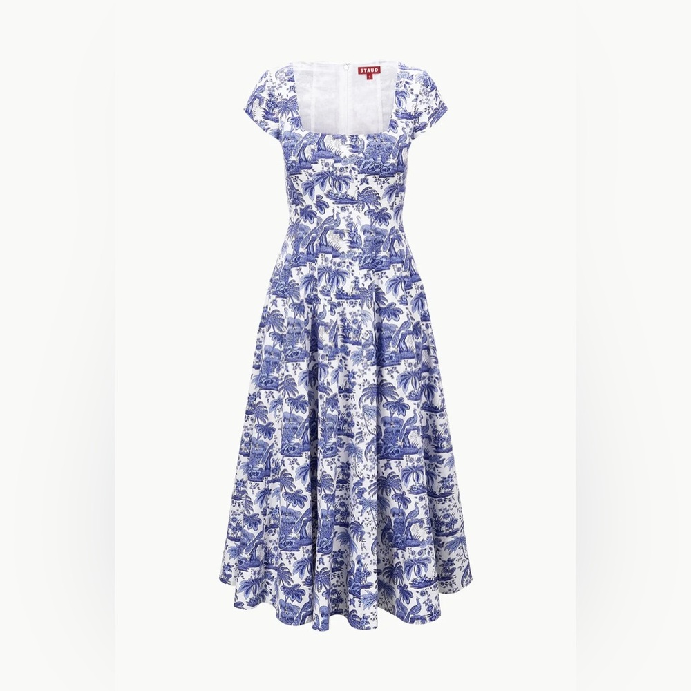 STAUD SHORT SLEEVE WELLS DRESS BLUE TOILE